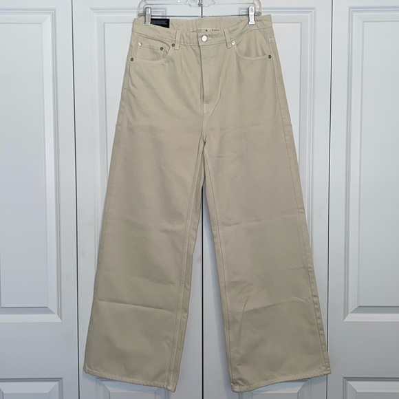 Weekday Ace Organic Cotton High Rise Wide Leg Denim Jeans White Dusty Light 30 - Picture 3 of 13